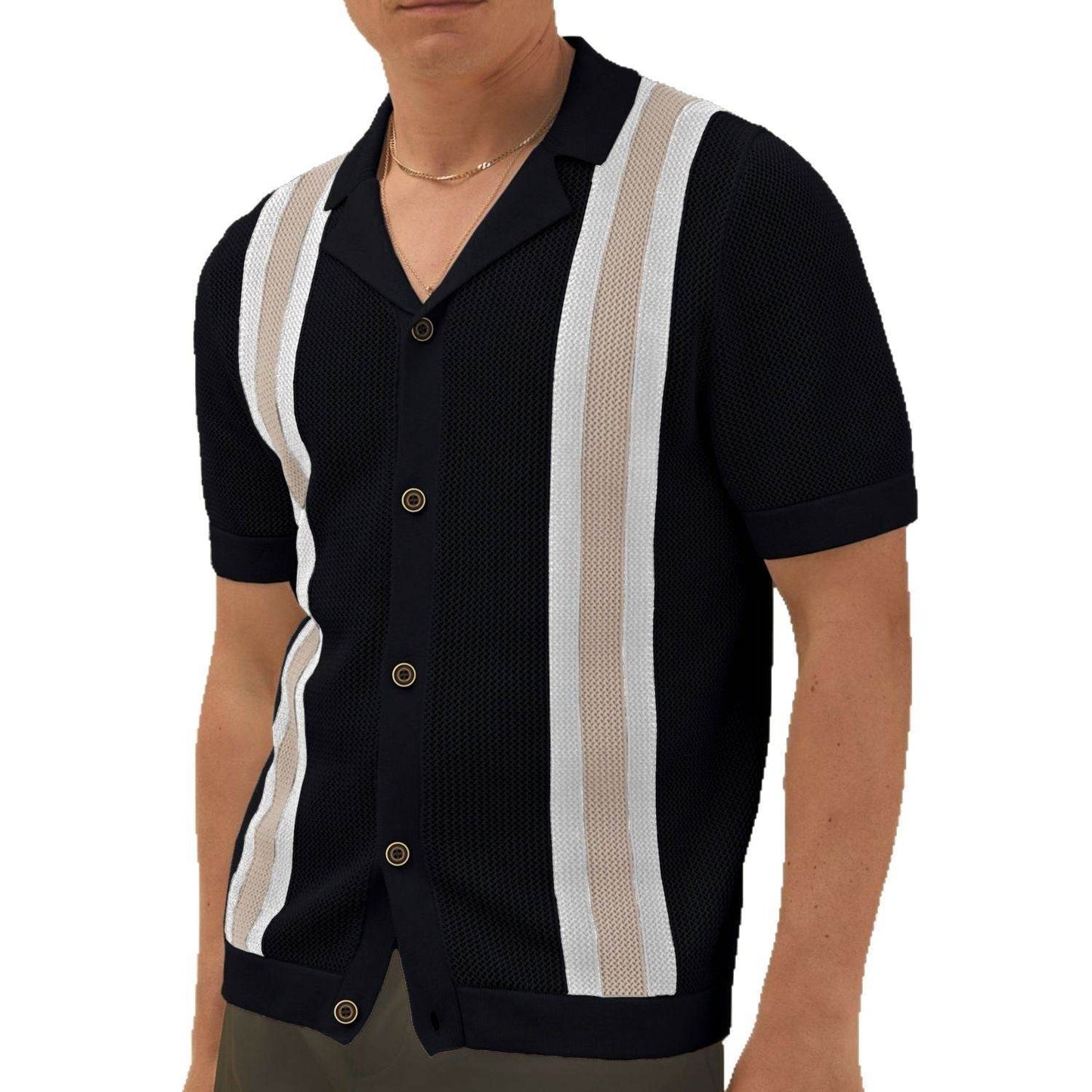 Men's Casual Cuban Collar Short Sleeve Knitted Cardigan - Summer Style - Buy Center US