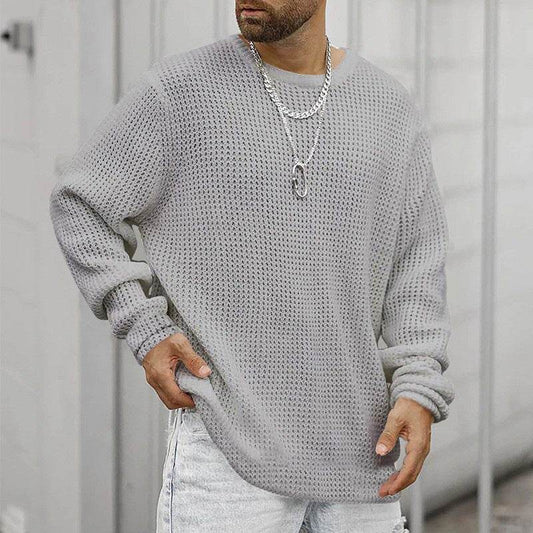 Casual Men's Long Sleeve Crew Neck Pullover - Loose Fit, Multiple Colors - Buy Center US