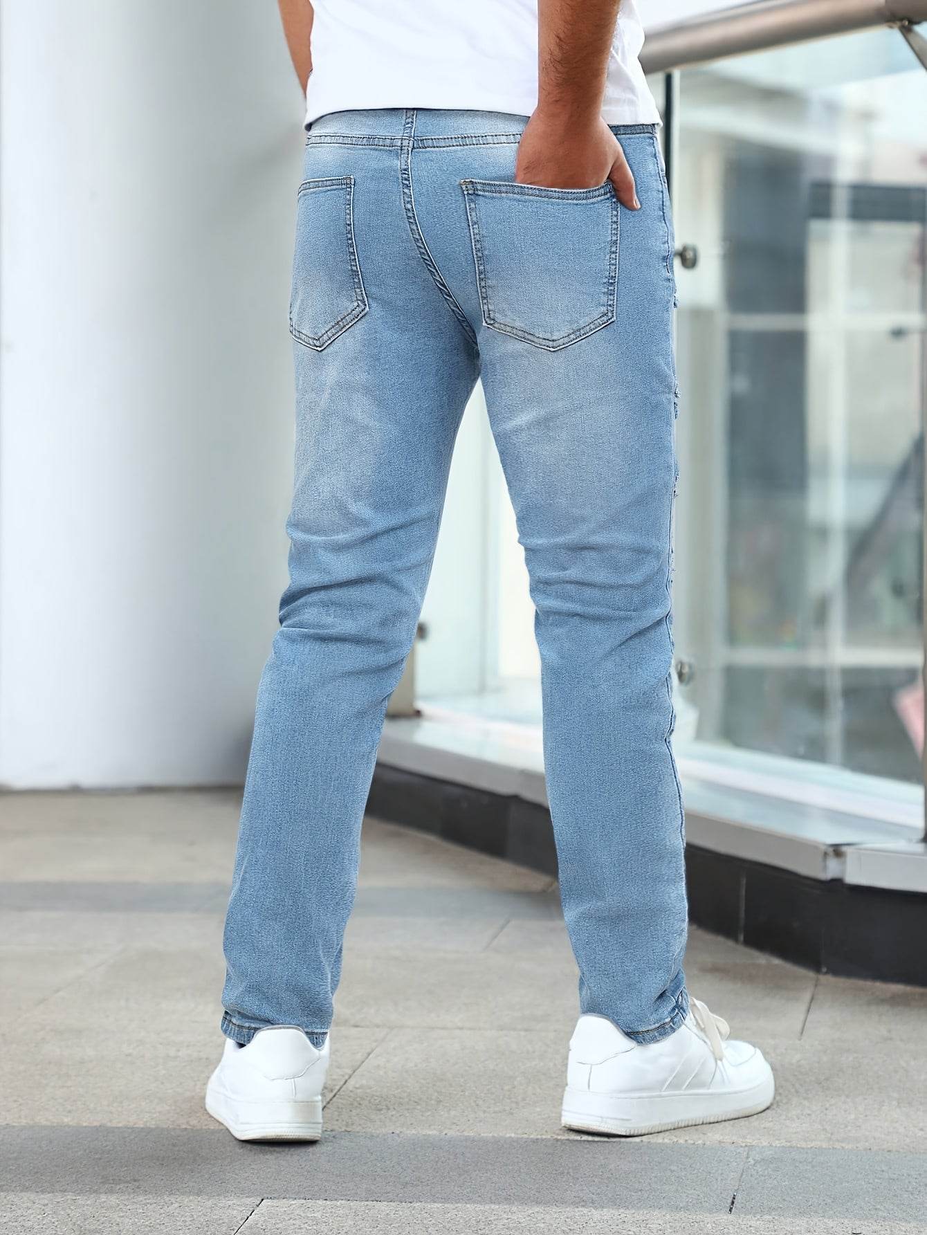 Gengyuanshi Men's Ripped Jeans - Slim Fit Street Style, Machine Washable - Buy Center US