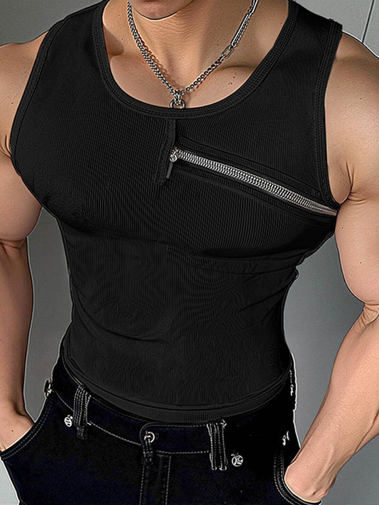 Men's Stylish Purple Ribbed Knit Tank Top - Slim Fit, Casual Zipper Vest - Buy Center US