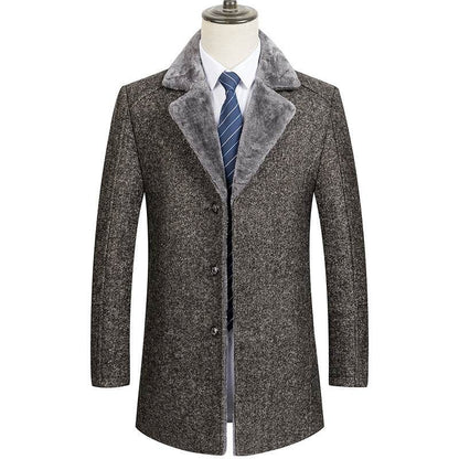 Buycenter Woolen Coat for Men - Autumn Winter Lapel Style in Gray/Brown - Buy Center US