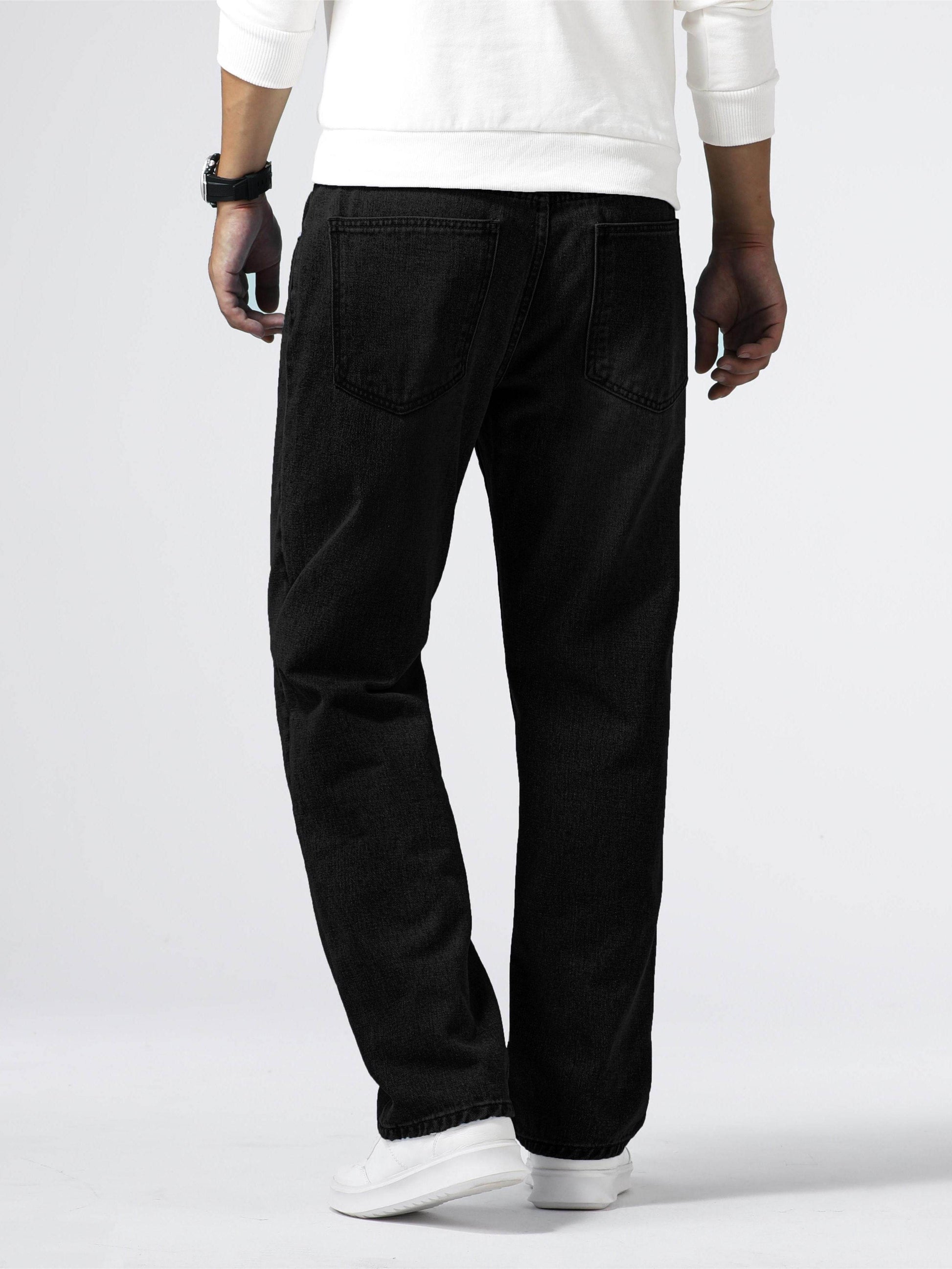 Men's Loose Fit Straight Leg Jeans - 85% Cotton Casual Denim Style - Buy Center US