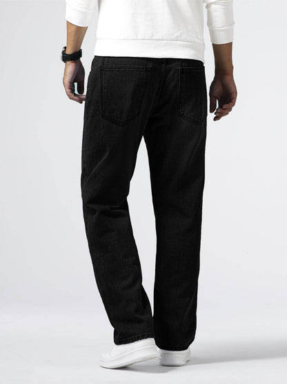 Men's Loose Fit Straight Leg Jeans - 85% Cotton Casual Denim Style - Buy Center US