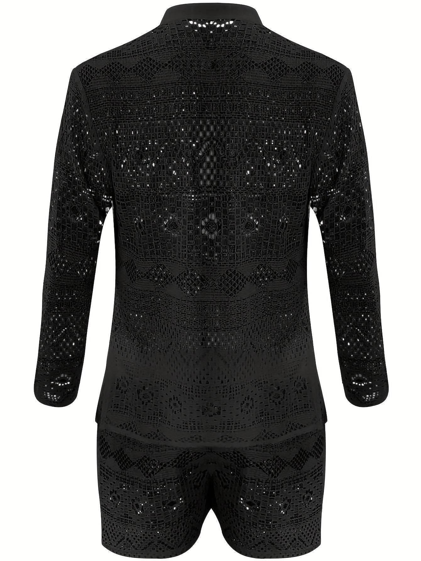 Men's Lace Sheer 2-Piece Shirt and Shorts Set - Sexy Summer Outfit - Buy Center US