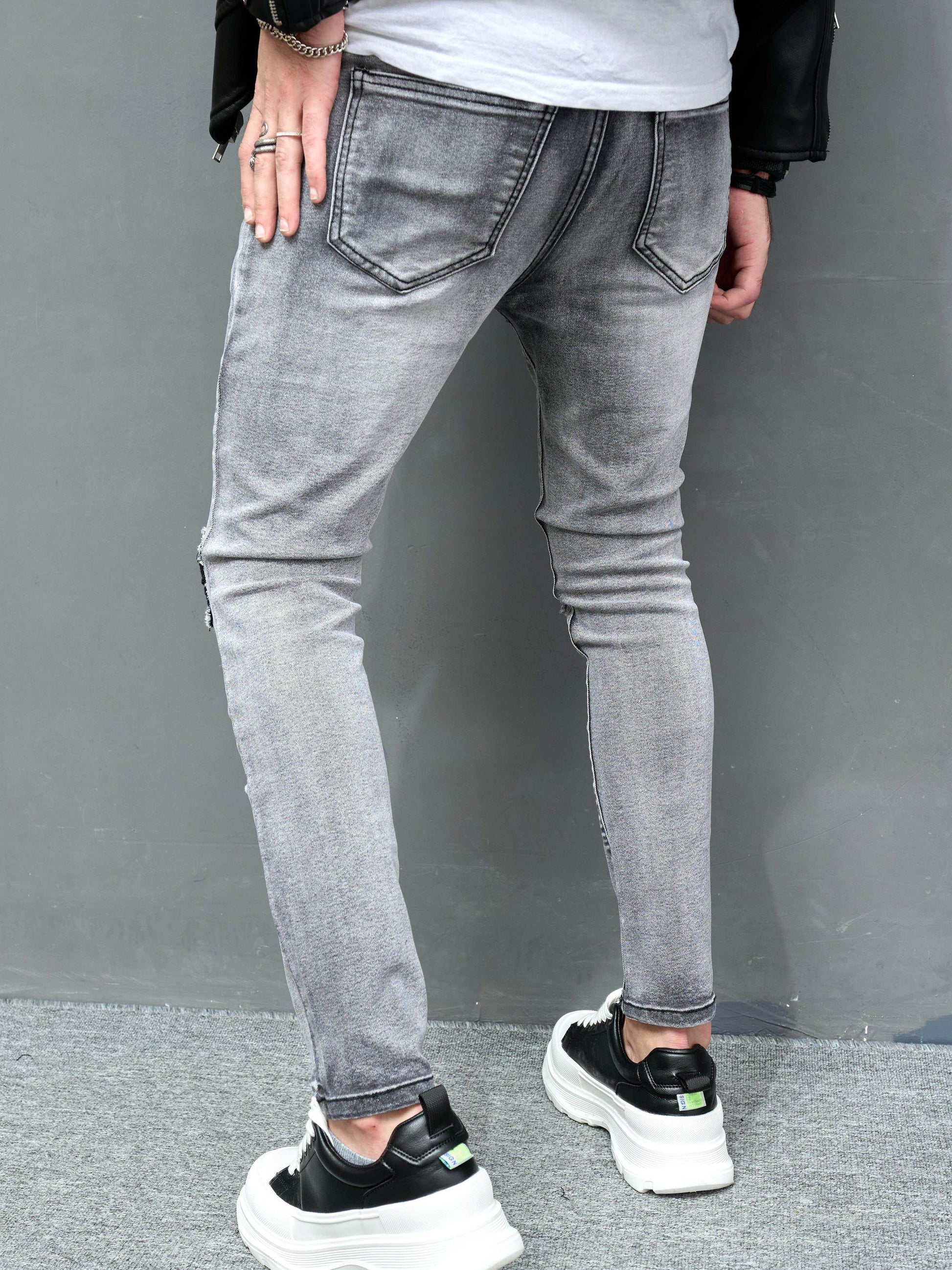 2023 Retro Distressed Knee Ripped Jeans - Light Blue Cotton Slim Fit - Buy Center US