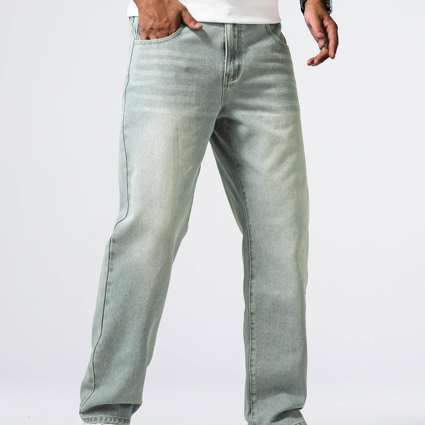 Men's Loose Fit Straight Leg Jeans - 85% Cotton Casual Denim Style - Buy Center US
