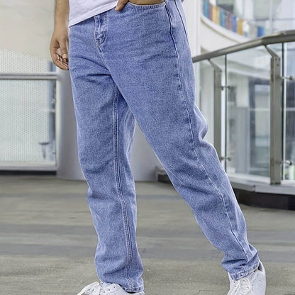 Men's Loose Fit Light Blue Jeans - Non-Stretch Cotton Blend Comfort - Buy Center US