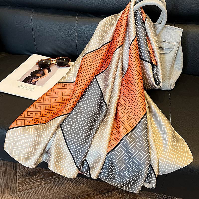 Elegant Women's Silk Scarf - Sun Protection, Plaid Design, 180x90cm - Buy Center US