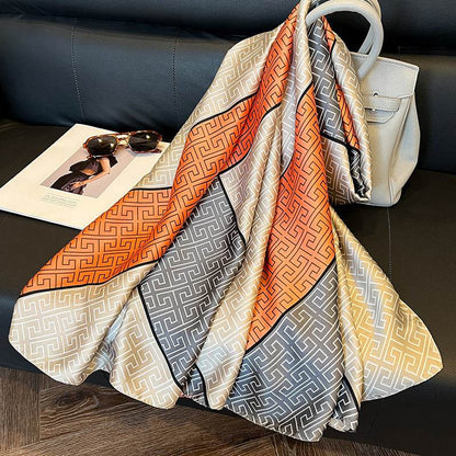 Elegant Women's Silk Scarf - Sun Protection, Plaid Design, 180x90cm - Buy Center US
