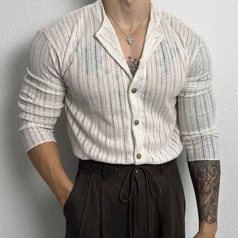 Solid Color Hollow Cardigan - Slim Fit, Long Sleeve, Elastic Hemp Fabric - Buy Center US