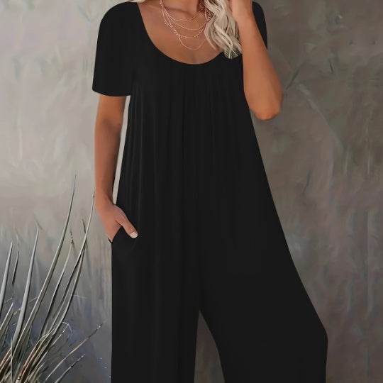 Plus Size Solid Color Jumpsuit with Pocket - Casual Medium Stretch Fit - Buy Center US