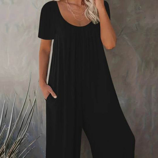 Plus Size Solid Color Jumpsuit with Pocket - Casual Medium Stretch Fit - Buy Center US