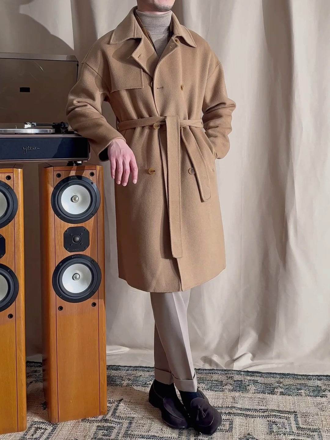 Buycenter Men's Wool Drop Shoulder Coat - Casual Mid-Length Design - Buy Center US