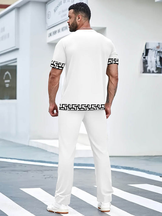 Men's Casual Printed Suit - Geometric Pattern Short Sleeve Set - Buy Center US