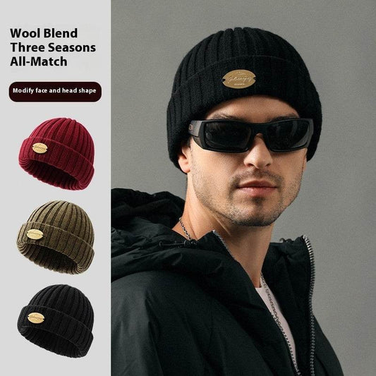 Men's Thick Wool Knitted Hat - Windproof & Warm for Autumn/Winter - Buy Center US