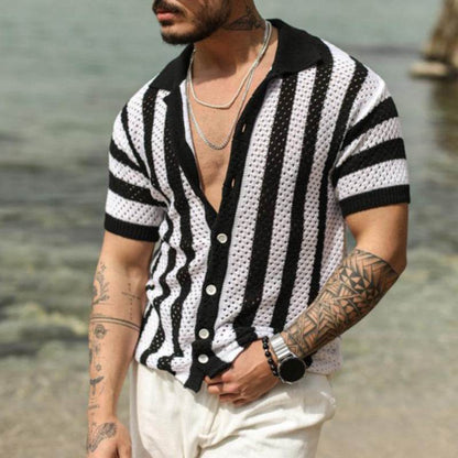 Men's Casual Loose Striped Polo Shirt – Short Sleeve, Ice Silk Fabric - Buy Center US