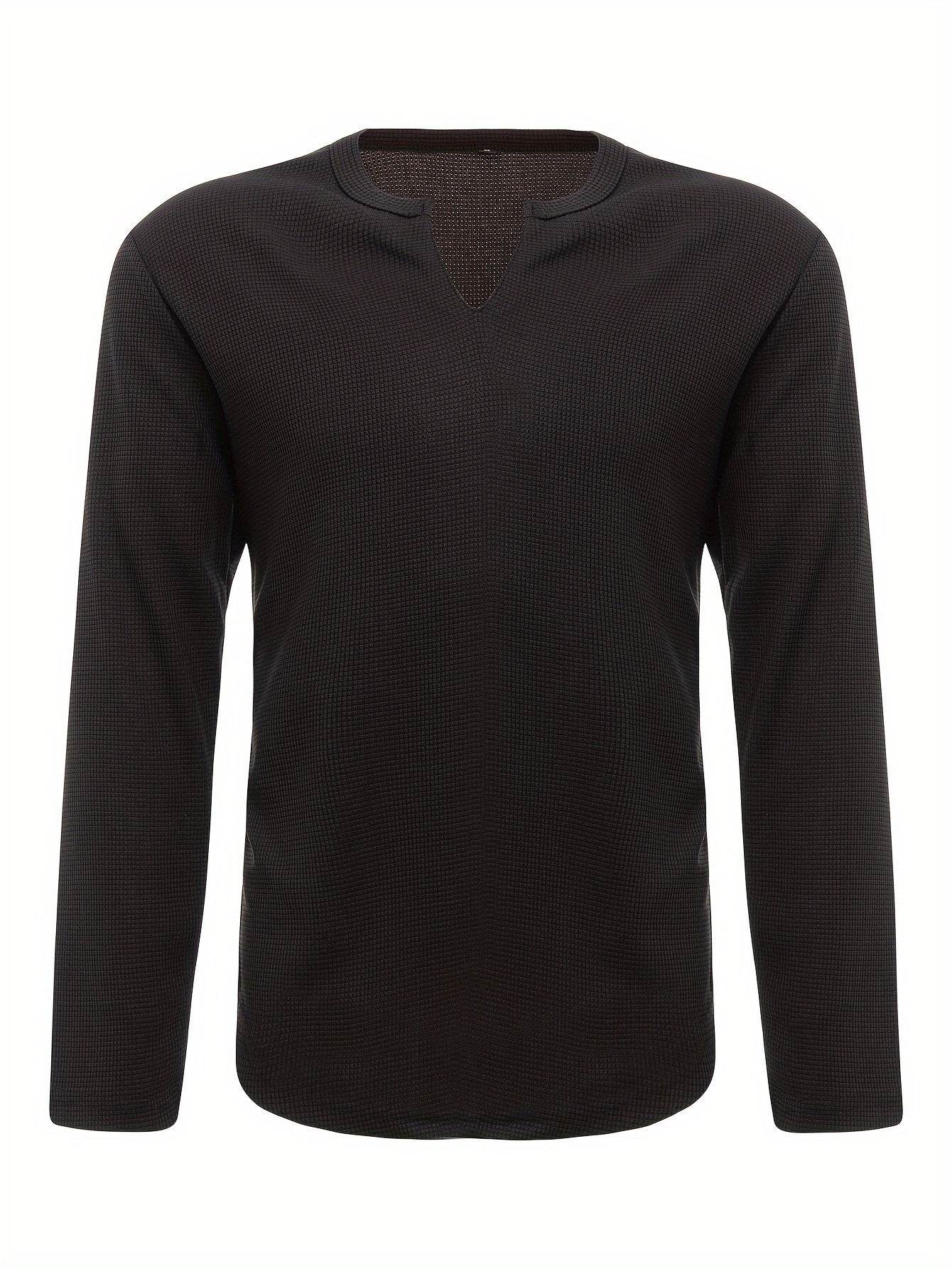 Men's Waffle V Neck Long Sleeve Active T-shirt - Comfy Casual Wear - Buy Center US
