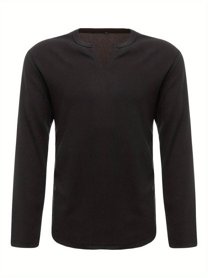 Men's Waffle V Neck Long Sleeve Active T-shirt - Comfy Casual Wear - Buy Center US