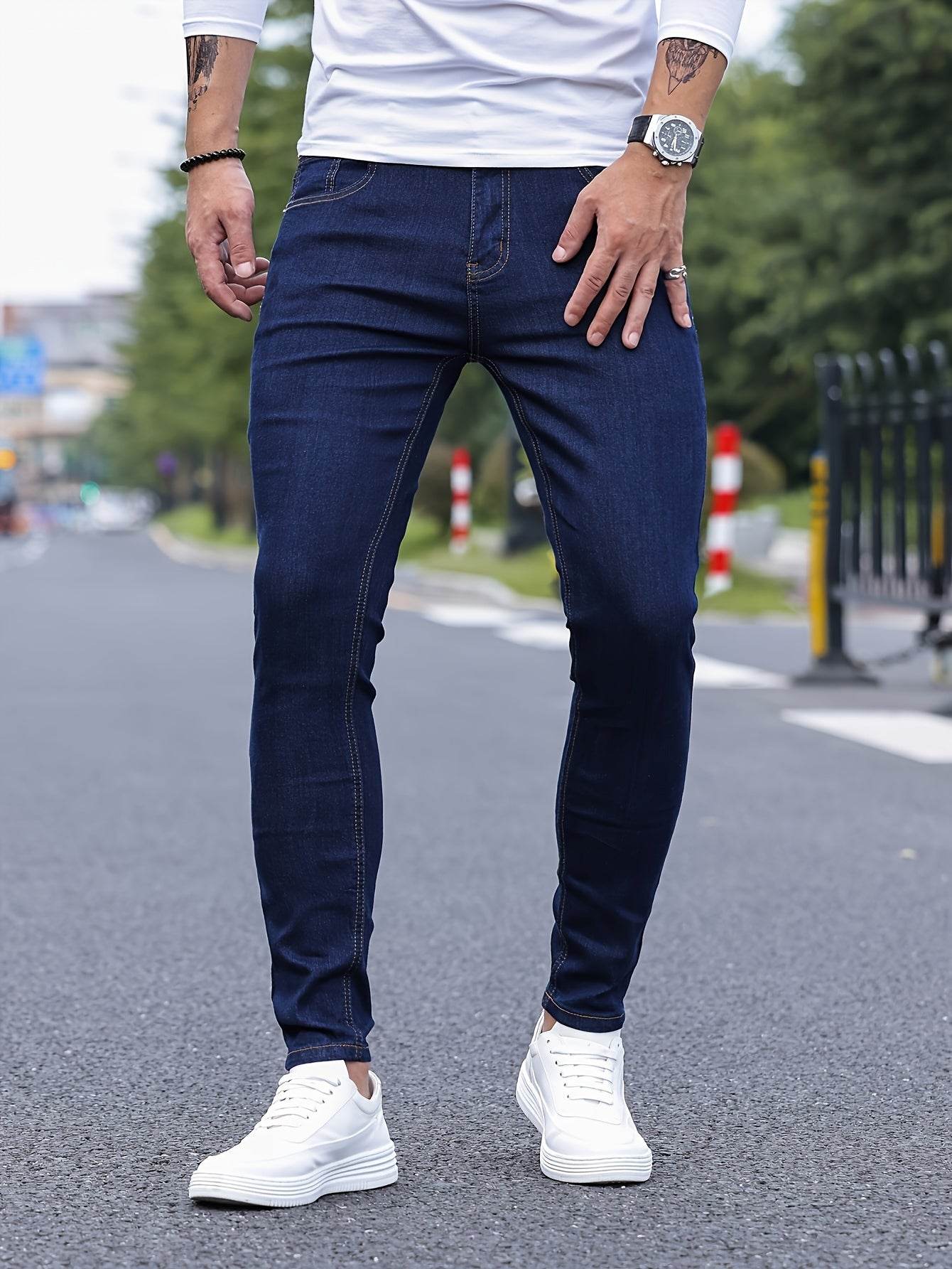 Men's Mustard Yellow Slim-Fit Jeans - All-Season Casual Comfort - Buy Center US