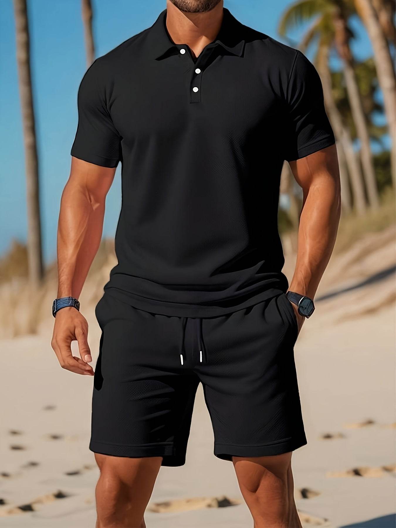 Men's Casual Two-Piece Set - Stylish Cardigan Top & Short Pants for Summer - Buy Center US