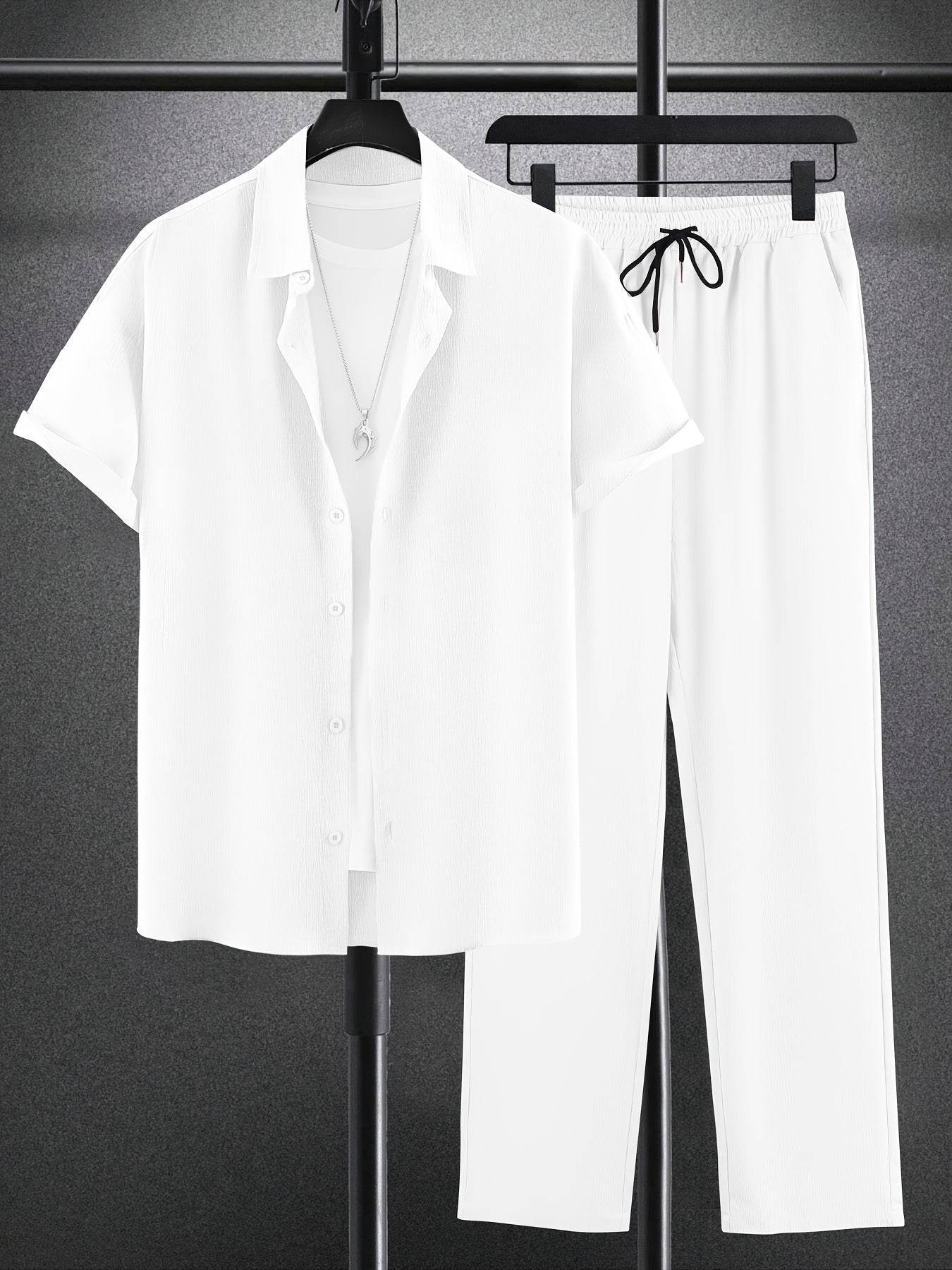 Men's Casual Outfit Set - Western-Style Shirt & Shorts, Machine Washable - Buy Center US