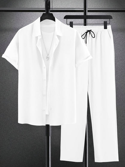 Men's Casual Outfit Set - Western-Style Shirt & Shorts, Machine Washable - Buy Center US