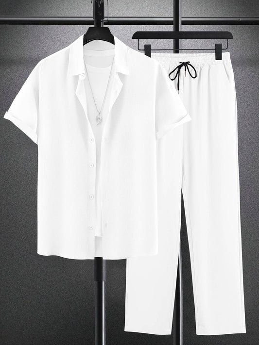 Men's Casual Outfit Set - Western-Style Shirt & Shorts, Machine Washable - Buy Center US