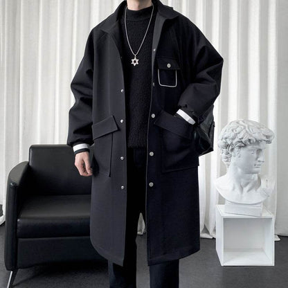 Buycenter Men's Mid-Length Overknee Overcoat - Stylish Creamy-White & Black - Buy Center US