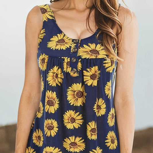 Elegant Ladies' Sunflower Print Casual Vest - Lightweight Summer Style - Buy Center US
