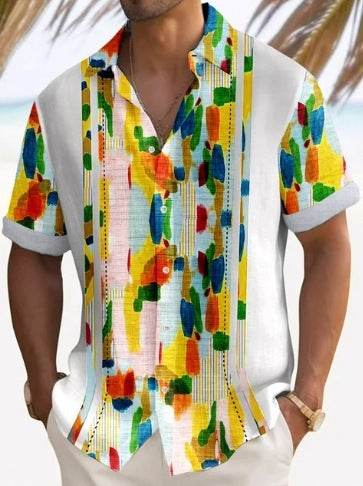 Buycenter Men's Short Sleeve Striped Beach Shirt - Casual & Stylish Fit - Buy Center US