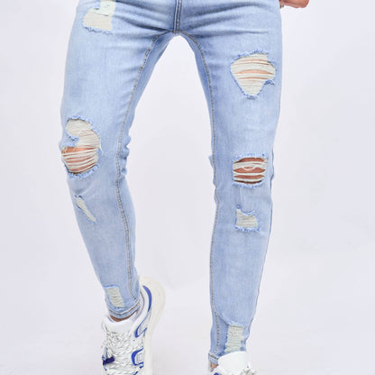 Men's Cotton Blend Distressed Jeans - Chic Slim Fit for All Seasons - Buy Center US