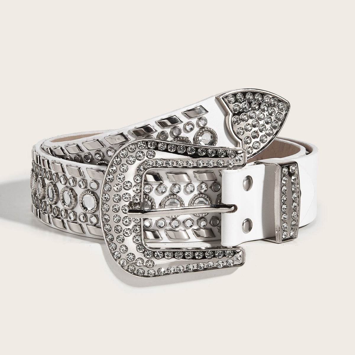Punk Rhinestone Rivet Y2K Fashion Belt - 105CM PU Leather & Alloy Buckle - Buy Center US