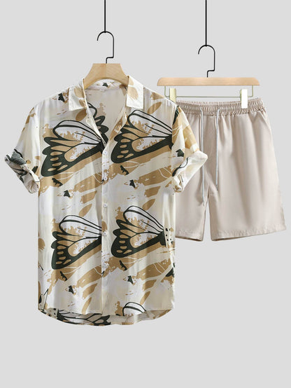 Buycenter Men's Casual Printed Short Sleeve Shirt & Pants Outfit Set - Buy Center US