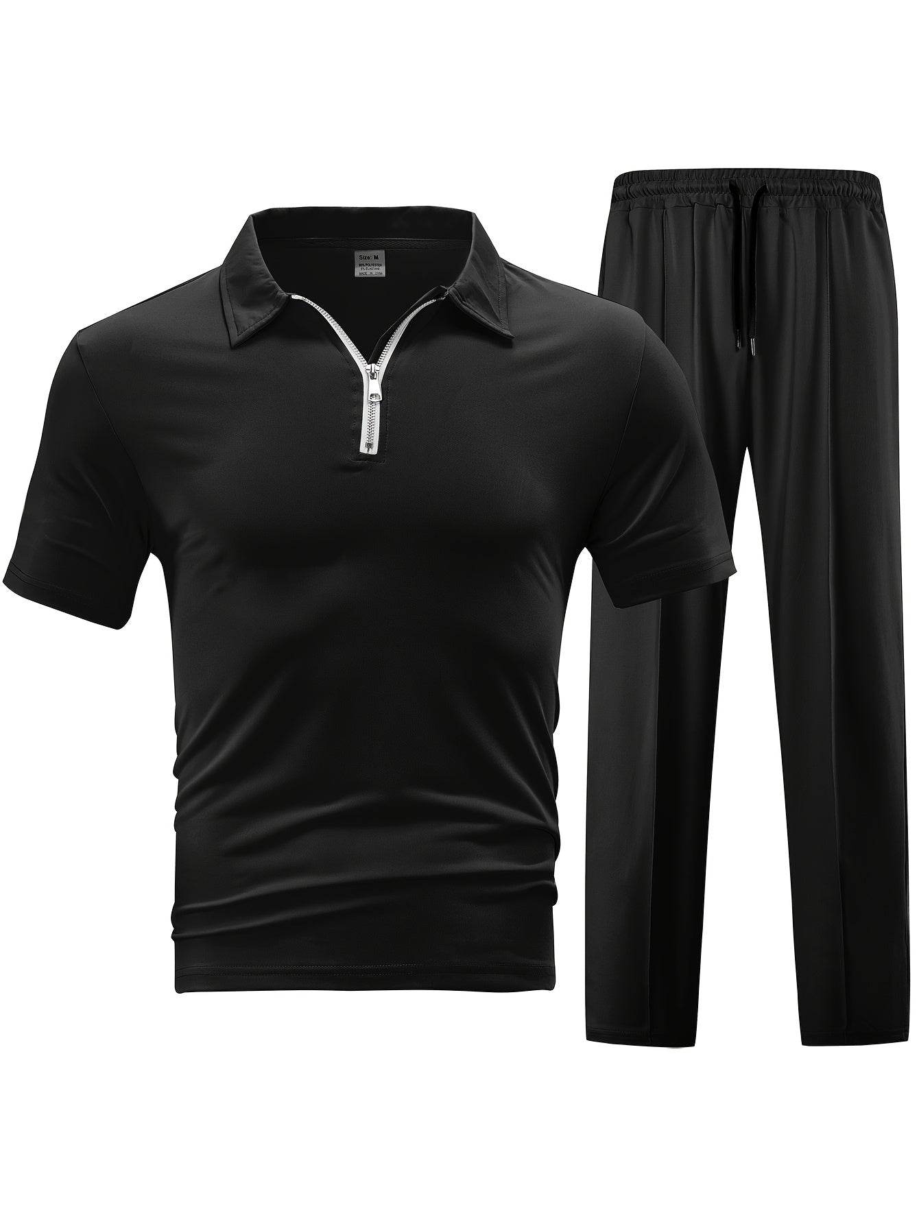 Men's Casual Knit Set - Zipper Short Sleeve Shirt & Drawstring Pants - Buy Center US