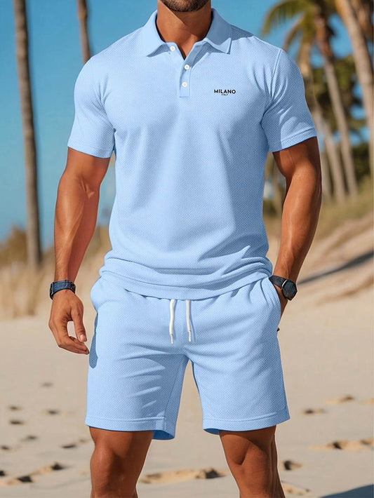 Summer Beach Style MILANO Shorts Set - Casual Polo and Print Design - Buy Center US
