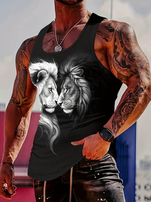 MBD Men's Stylish Lion Print Tank Top - Casual Sleeveless Summer Wear - Buy Center US