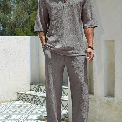 Men's Casual Two-Piece Suit - Short Sleeve Drop Shoulder Summer Style - Buy Center US