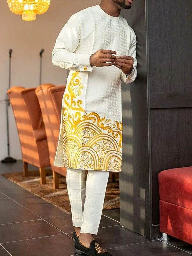 Buycenter Men’s Leisure Set - Printed Long Sleeve Shirt & Trousers - Buy Center US