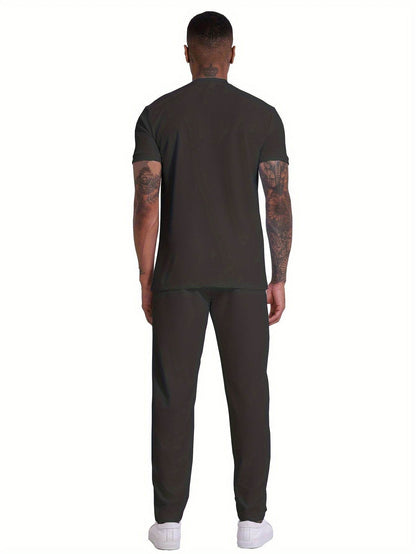 Men's 2-Piece Casual Golf Set - Short Sleeve Henley & Pants, Breathable - Buy Center US