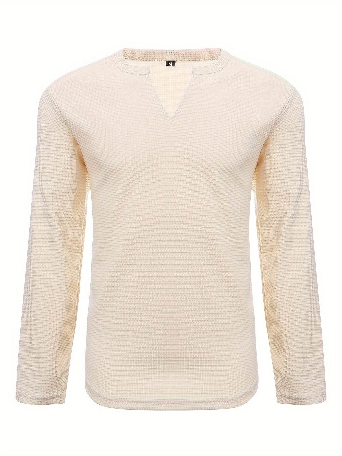 Men's Waffle V Neck Long Sleeve Active T-shirt - Comfy Casual Wear - Buy Center US
