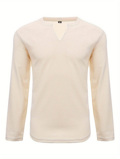 Men's Waffle V Neck Long Sleeve Active T-shirt - Comfy Casual Wear - Buy Center US