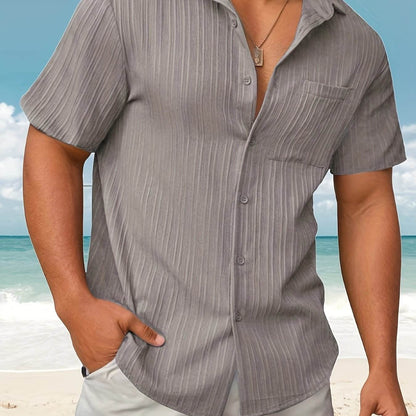 Men's Casual Striped Jacquard Shirt - Lightweight & Breathable for Summer - Buy Center US