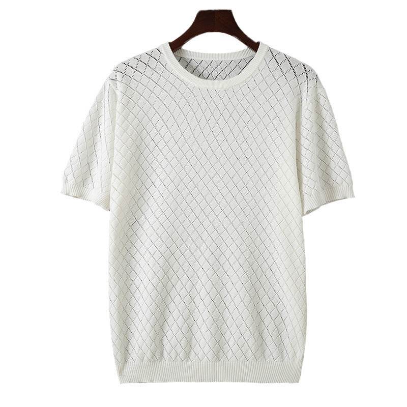 Men's Half Neck Cotton T-shirt - Stylish Plaid Short Sleeve Top - Buy Center US