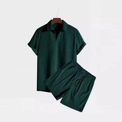 Buycenter Multi-Color Beachwear Set - Casual Corduroy Short Sleeve Suit - Buy Center US