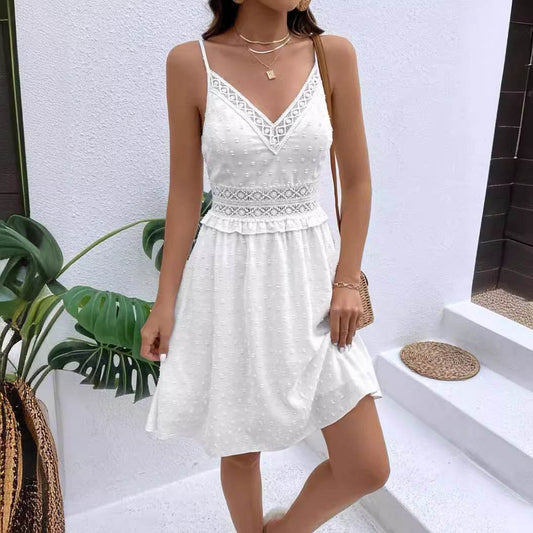 Elegant Dot Jacquard Lace Suspender Dress - Cotton, Street Hipster Style - Buy Center US
