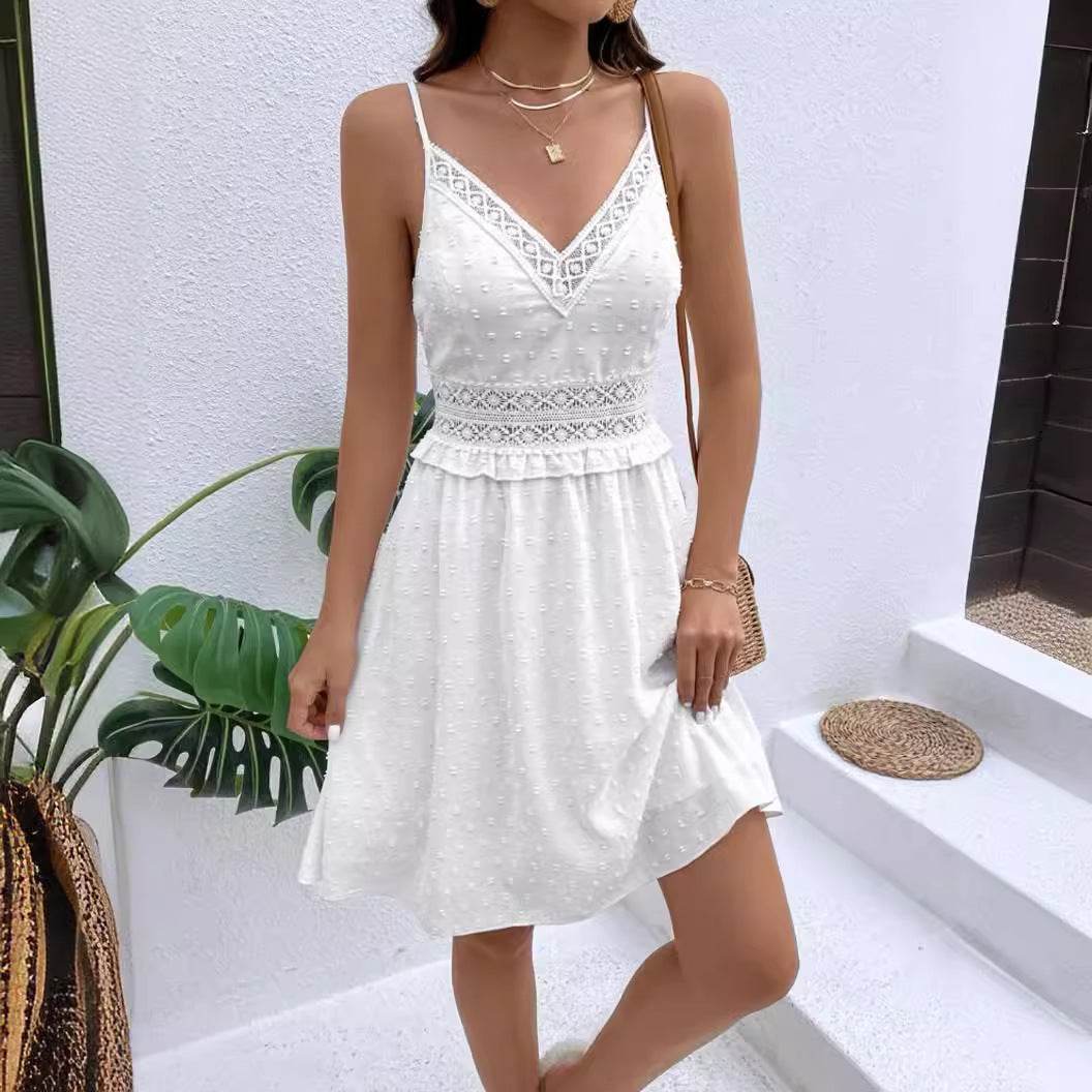 Elegant Dot Jacquard Lace Suspender Dress - Cotton, Street Hipster Style - Buy Center US