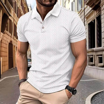 Buycenter Men's Polo Collar Short Sleeve Shirt - Solid Color Cotton Blend - Buy Center US