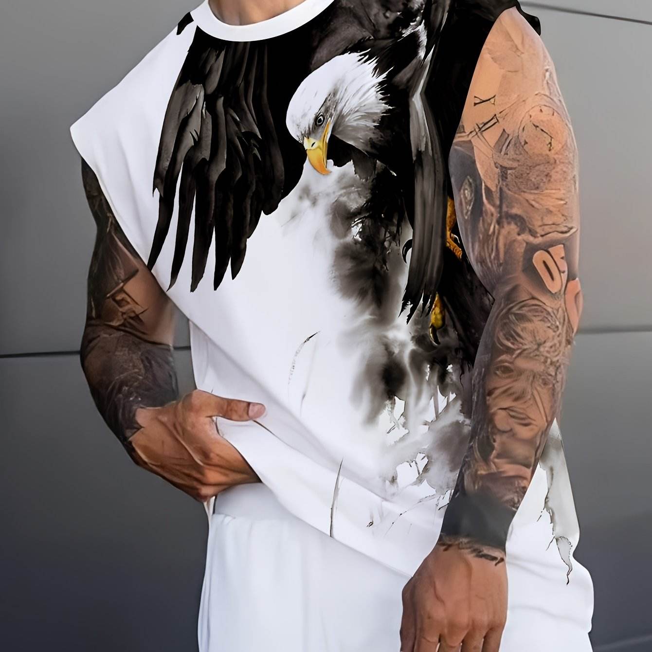 Tiliya Select Men's 3D Eagle Print Tank Top - Breathable Summer Workout Shirt - Buy Center US
