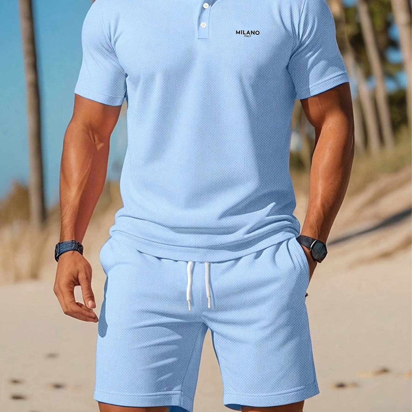 Summer Beach Style MILANO Shorts Set - Casual Polo and Print Design - Buy Center US