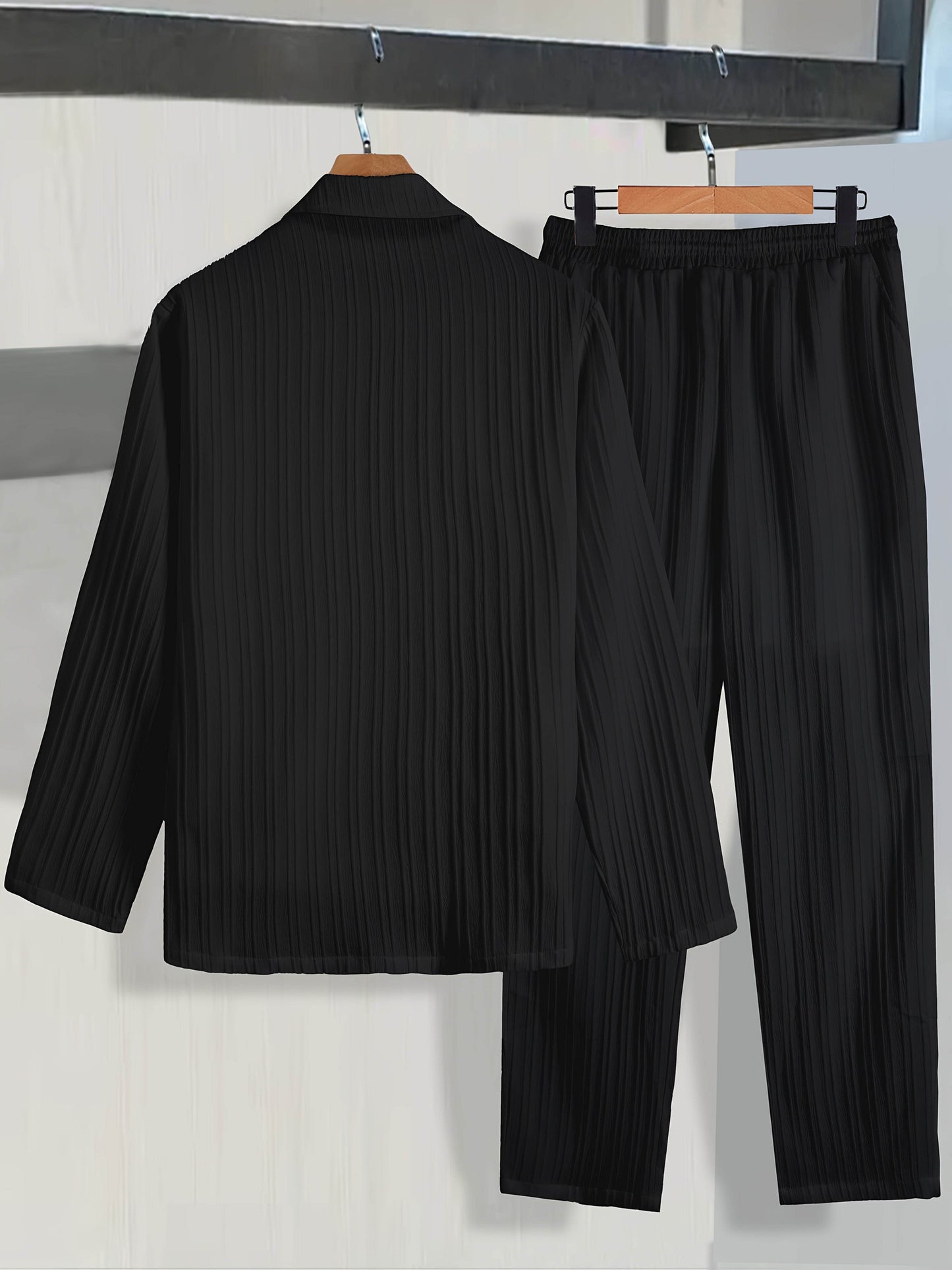 Men's Casual Suit Set - Long Sleeve Shirt & Drawstring Trousers - Buy Center US